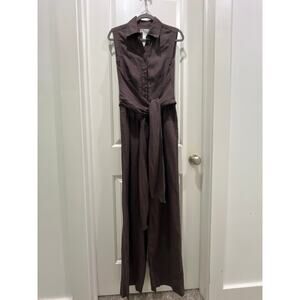 Max Mara Chocolate Brown Sleeveless Wide Leg Jumpsuit Sz 8